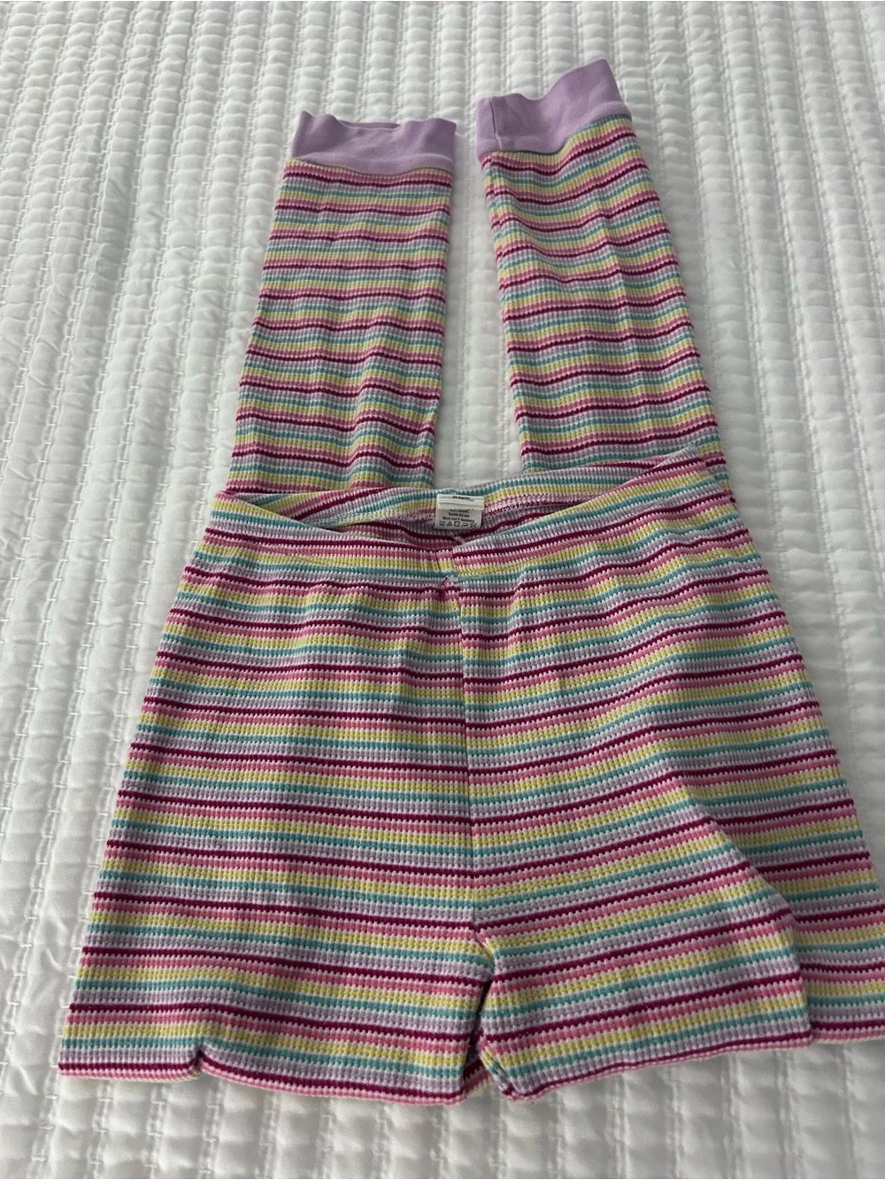 Gymboree Rainbow Striped Thermal Pajama Set with Lavender Trim. Size 12